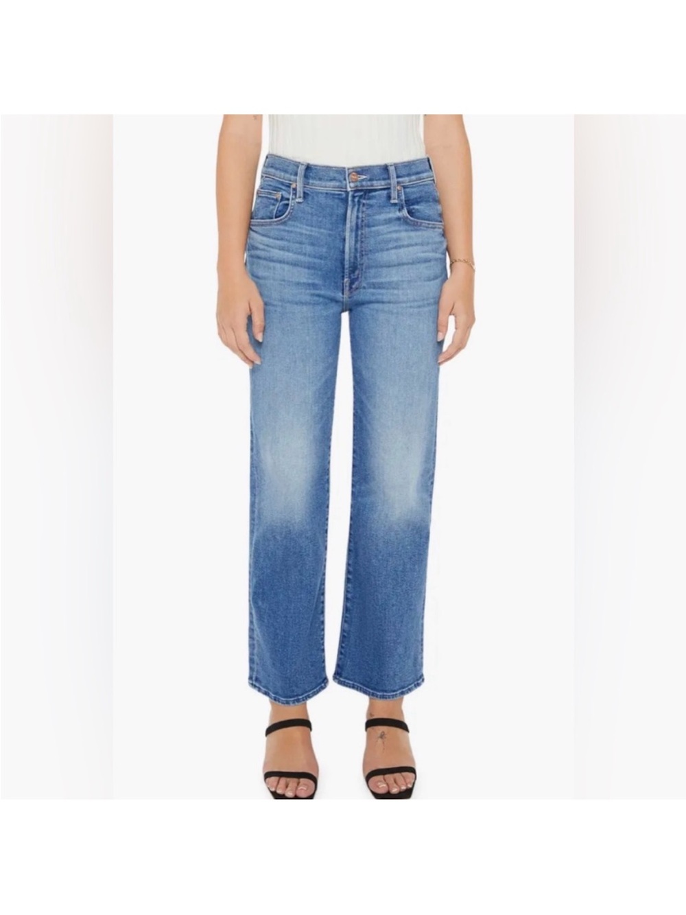 Mother The Rambler Zip Flood Jeans Out Of The Blue High Rise Straight Leg Sz 26